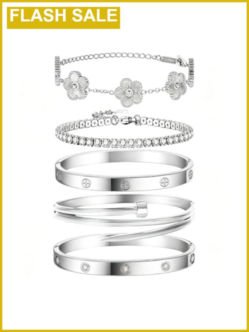 Stackable Stainless Steel Bangle Bracelets Set Silver Tone Women's Jewelry Gift